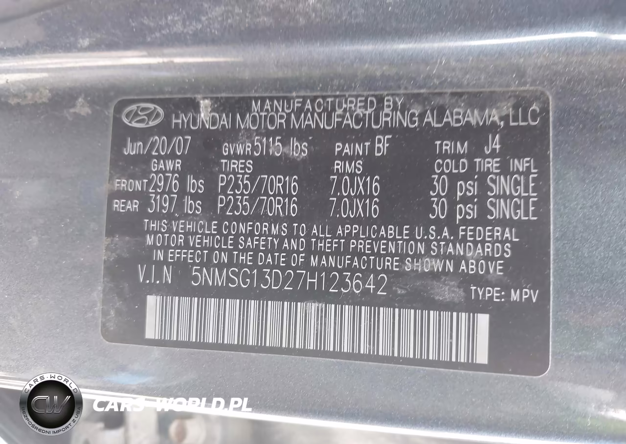 2007 Hyundai Santa Fe Gls VIN:5NMSG13D27H123642 - 9