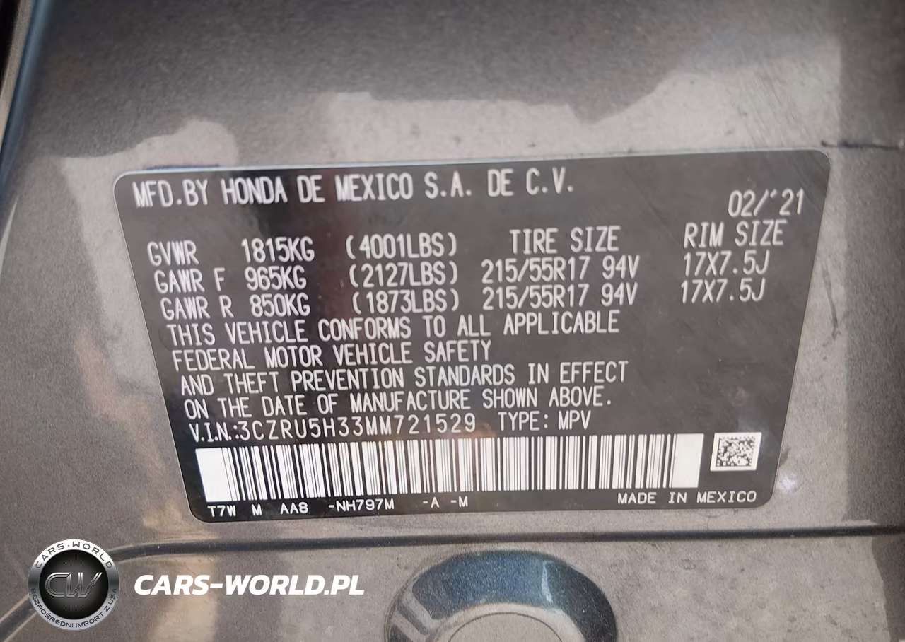 2021 Honda Hr-V 2Wd Lx VIN:3CZRU5H33MM721529 - 9