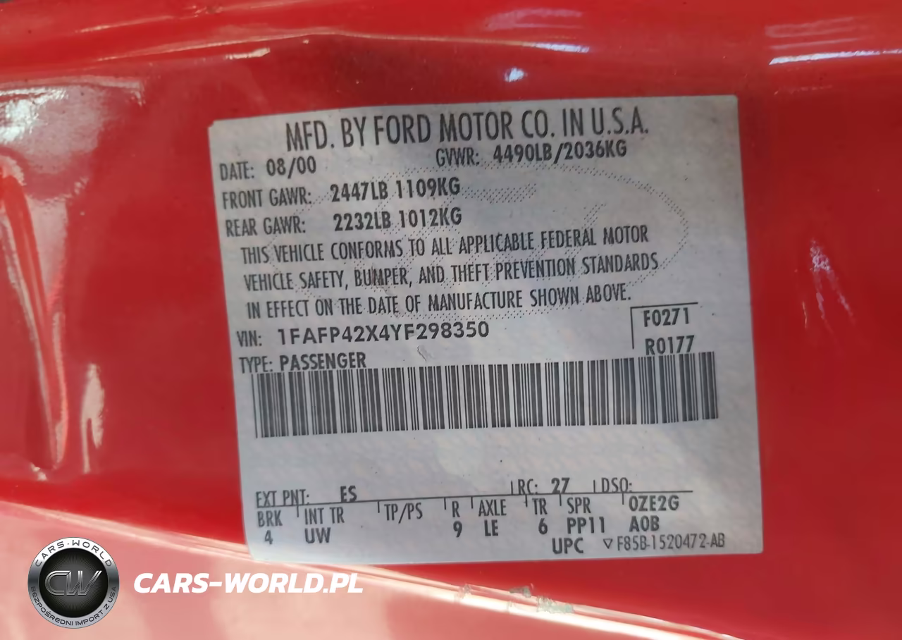 2000 Ford Mustang Gt VIN:1FAFP42X4YF298350 - 9