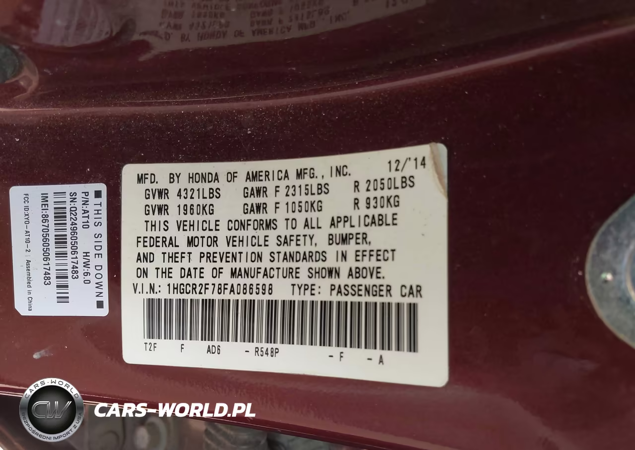 2015 Honda Accord Ex VIN:1HGCR2F78FA086598 - 9