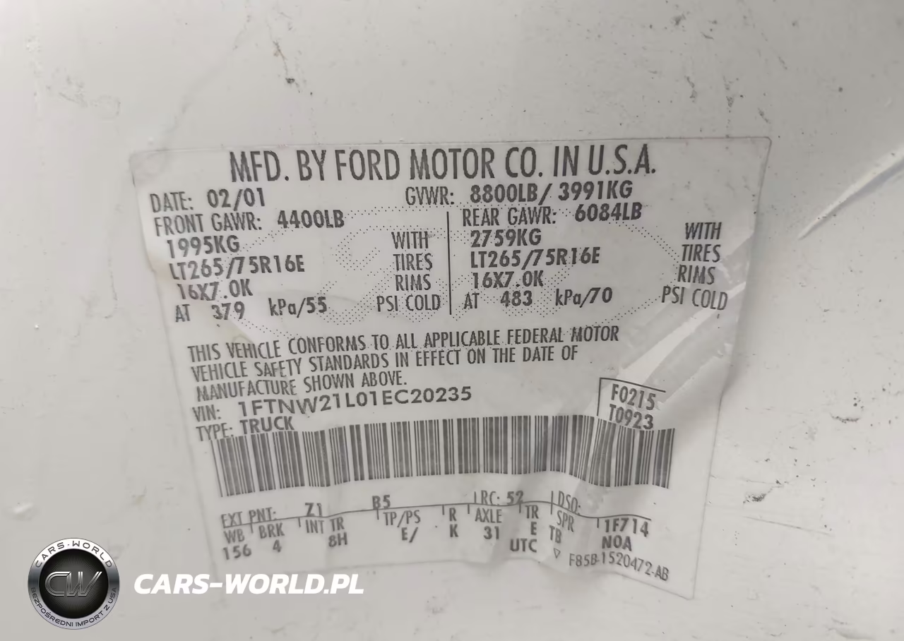 2001 Ford F-250 VIN:1FTNW21L01EC20235 - 9
