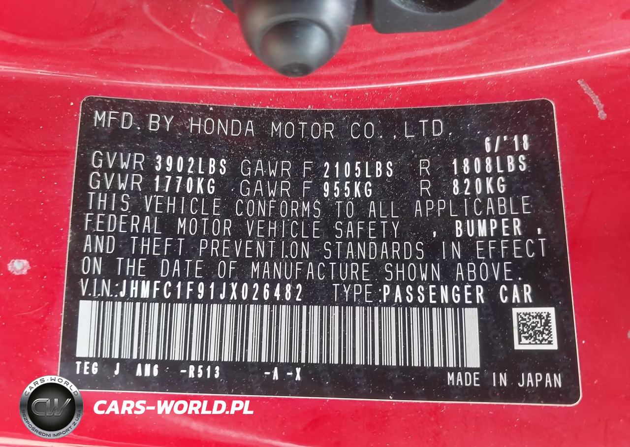 2018 Honda Civic Touring VIN:JHMFC1F91JX026482 - 9