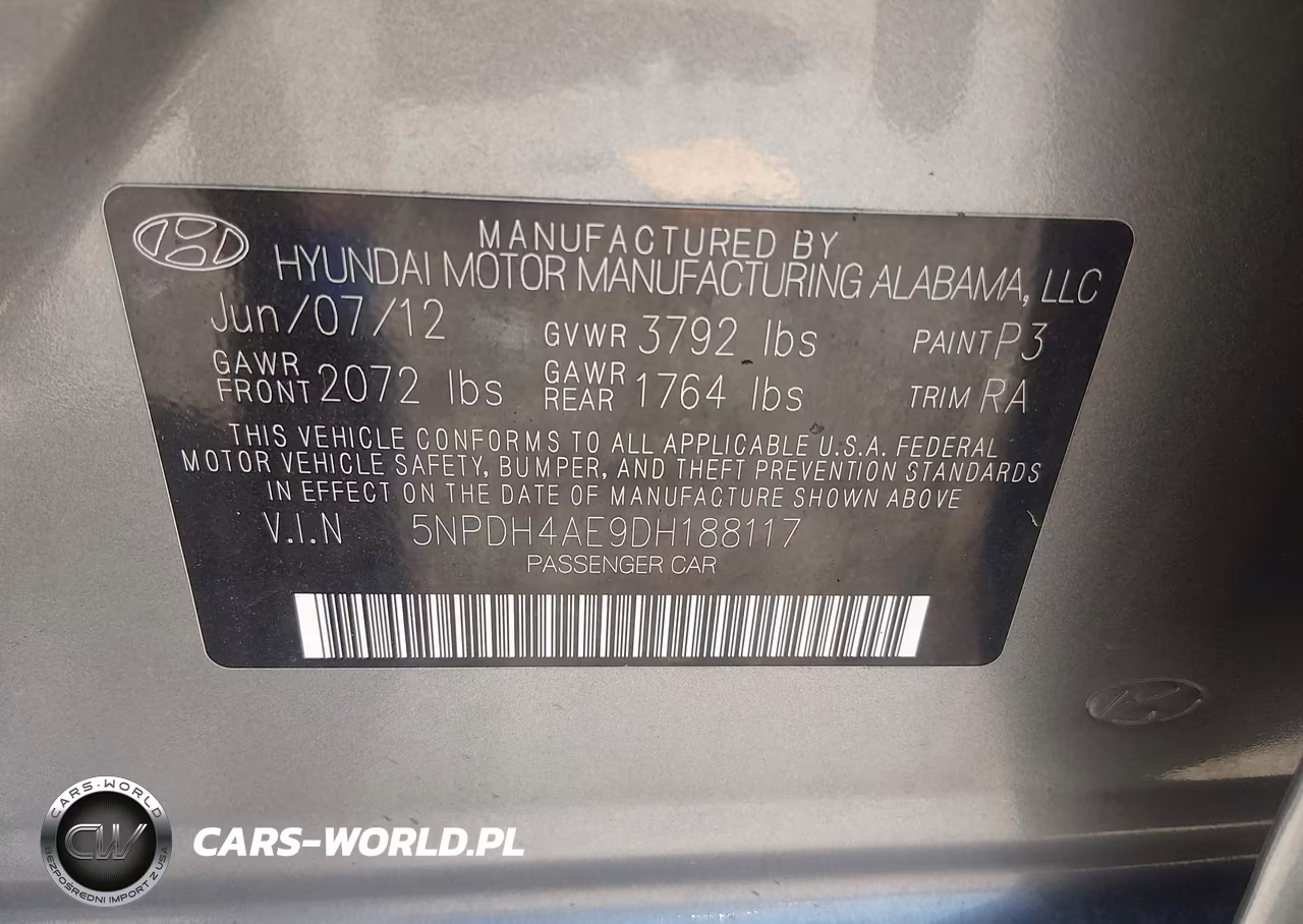 2013 Hyundai Elantra Gls VIN:5NPDH4AE9DH188117 - 9