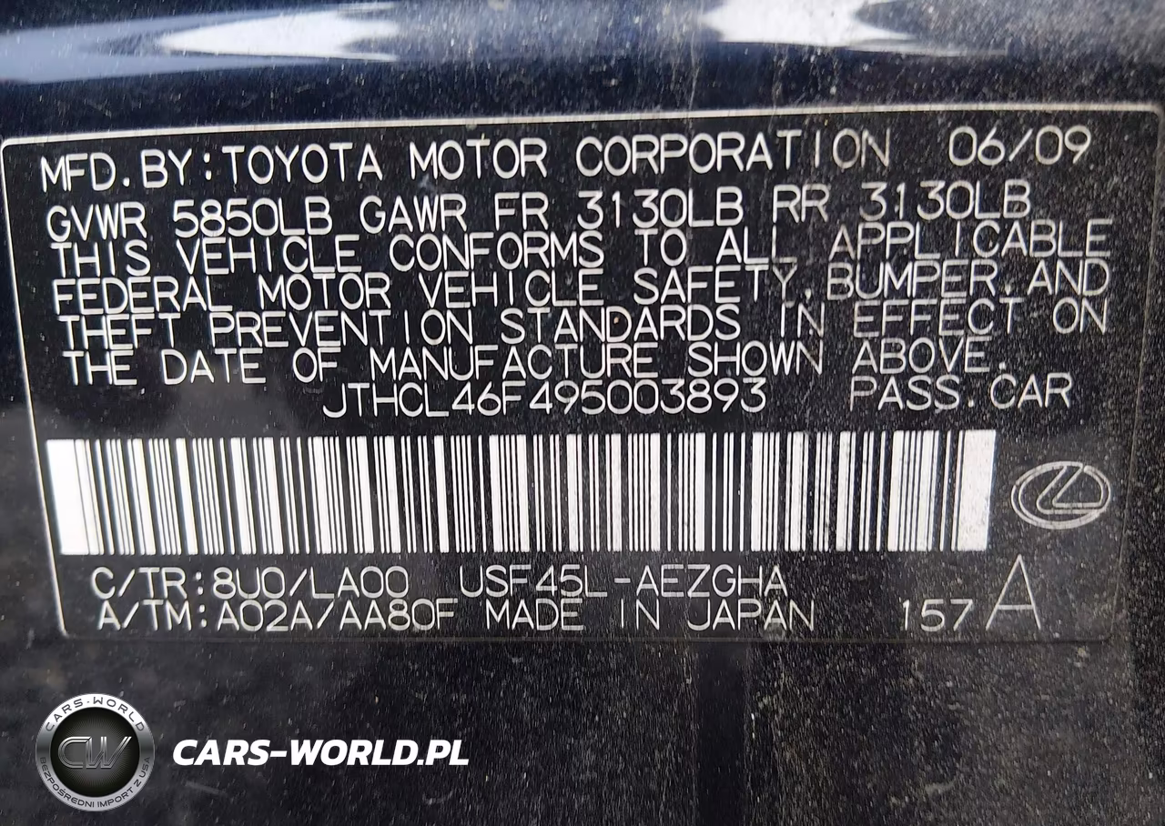 2009 Lexus Ls 460 VIN:JTHCL46F495003893 - 9