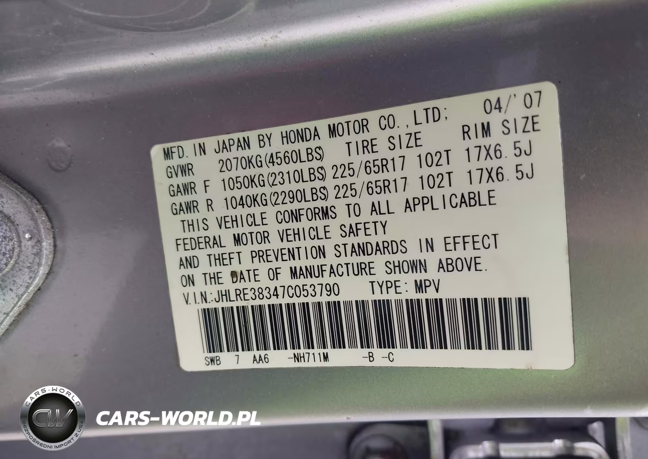 2007 Honda Cr-V Lx VIN:JHLRE38347C053790 - 9