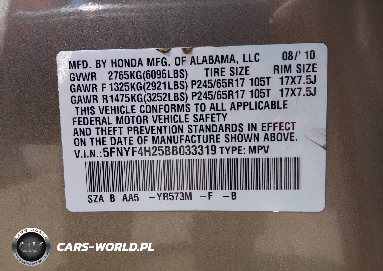2011 Honda Pilot Lx VIN:5FNYF4H25BB033319 - 9