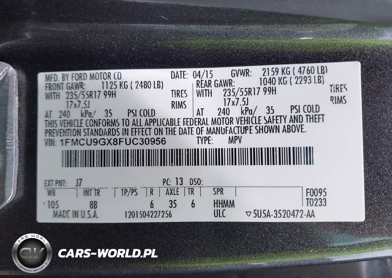 2015 Ford Escape Se VIN:1FMCU9GX8FUC30956 - 9