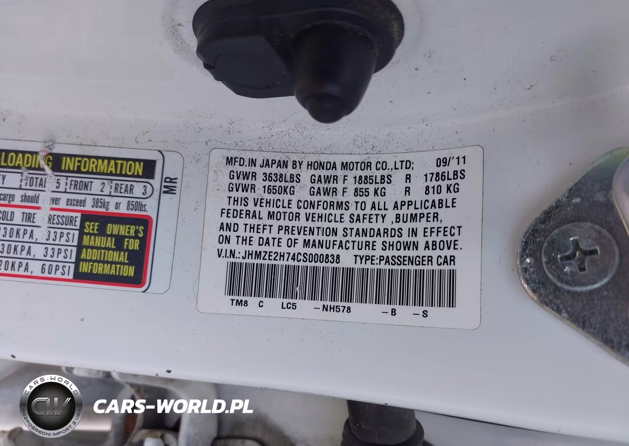 2012 Honda Insight Ex VIN:JHMZE2H74CS000838 - 9