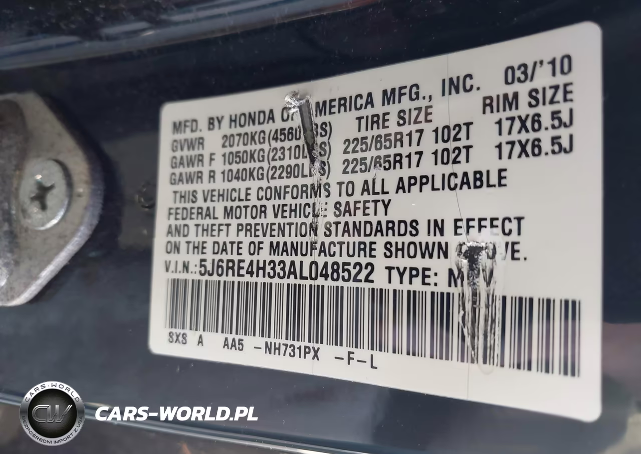 2010 Honda Cr-V Lx VIN:5J6RE4H33AL048522 - 9