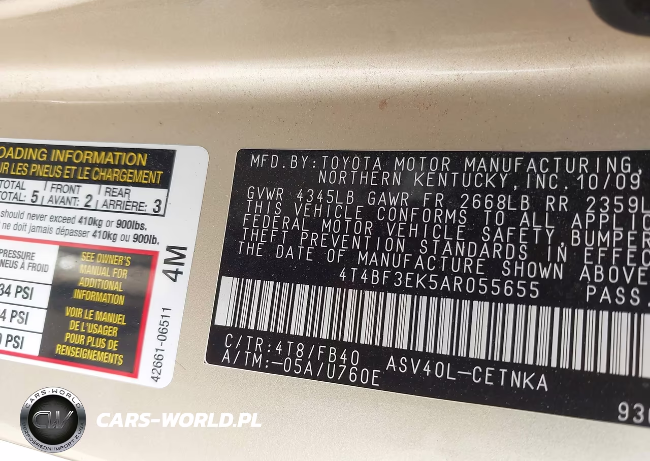 2010 Toyota Camry VIN:4T4BF3EK5AR055655 - 9