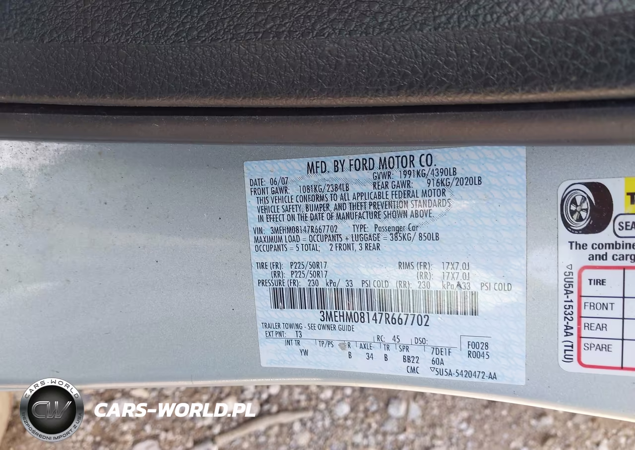 2007 Mercury Milan Premier VIN:3MEHM08147R667702 - 9