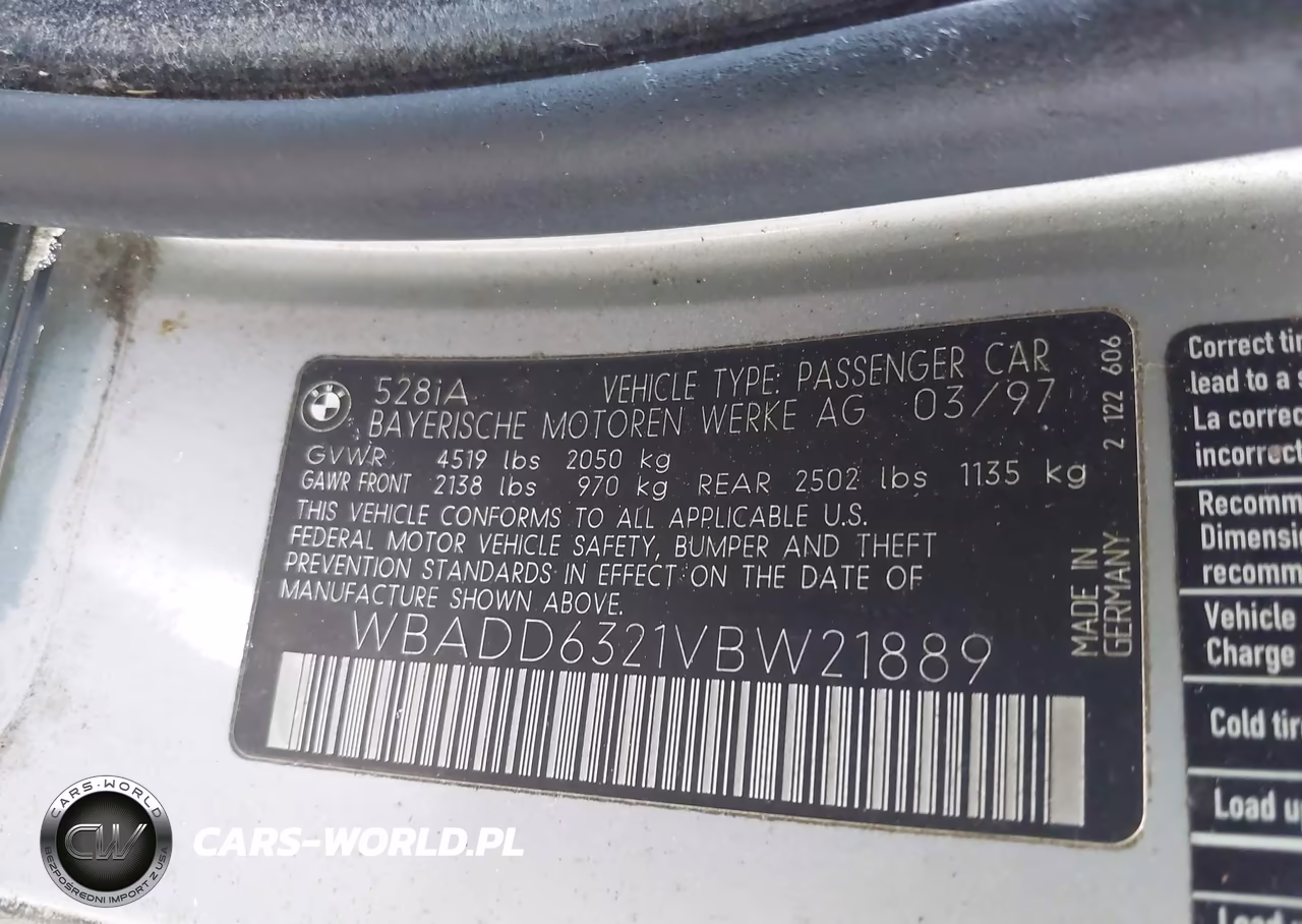 1997 BMW 528I VIN:WBADD6321VBW21889 - 9