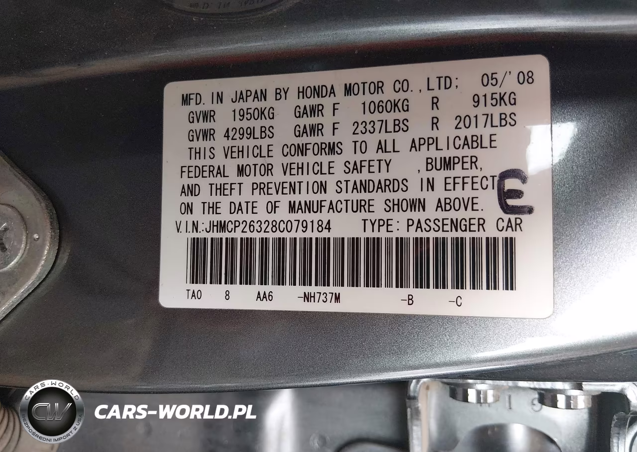 2008 Honda Accord 2.4 Lx VIN:JHMCP26328C079184 - 9