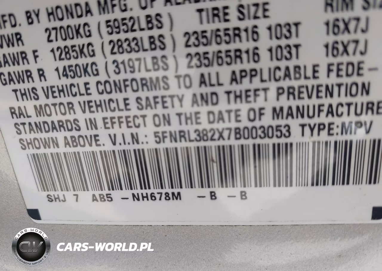 2007 Honda Odyssey Lx VIN:5FNRL382X7B003053 - 9