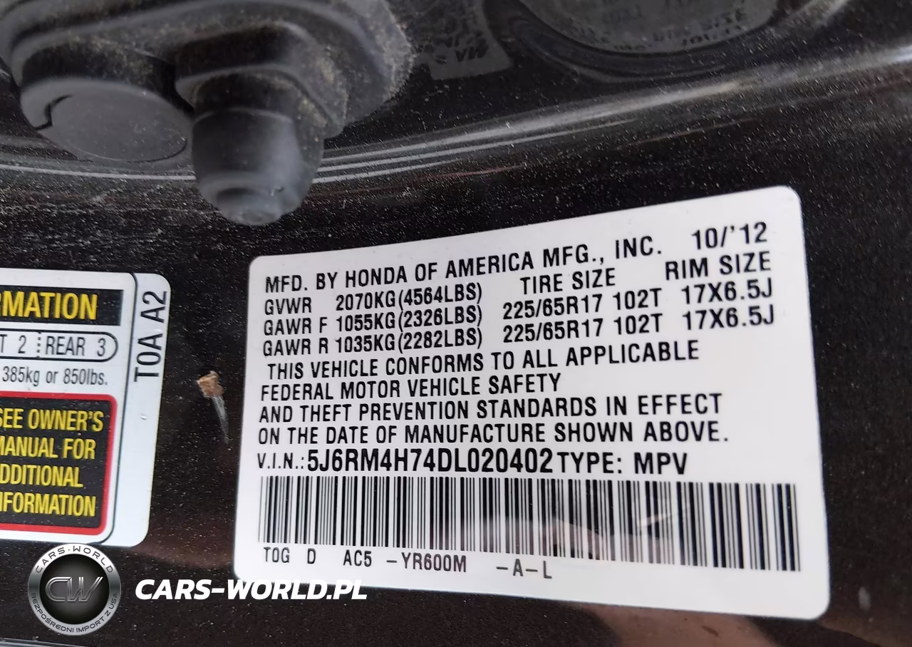 2013 Honda Cr-V Ex-L VIN:5J6RM4H74DL020402 - 9
