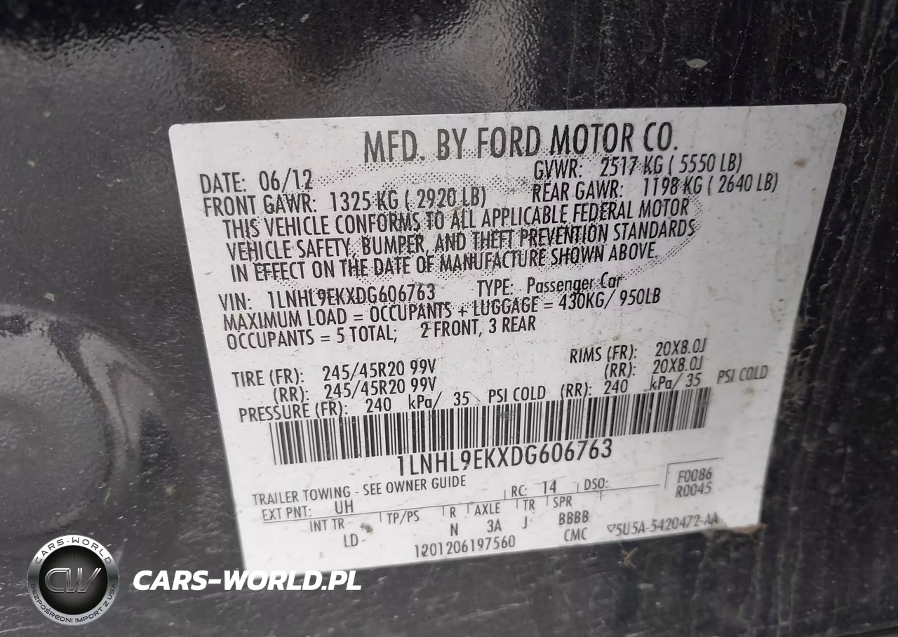 2013 Lincoln Mks VIN:1LNHL9EKXDG606763 - 9