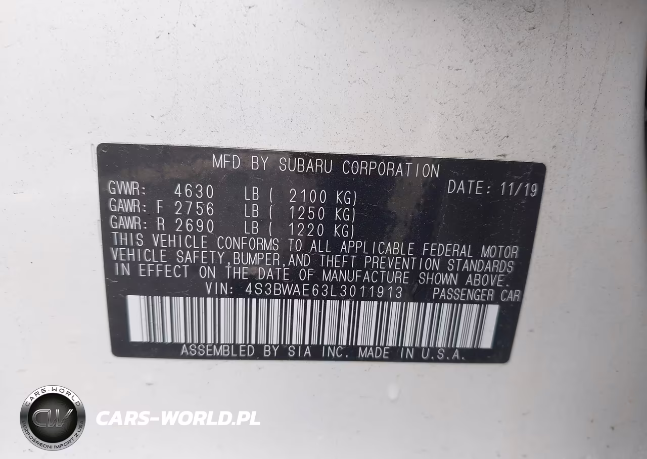 2020 Subaru Legacy Premium VIN:4S3BWAE63L3011913 - 9