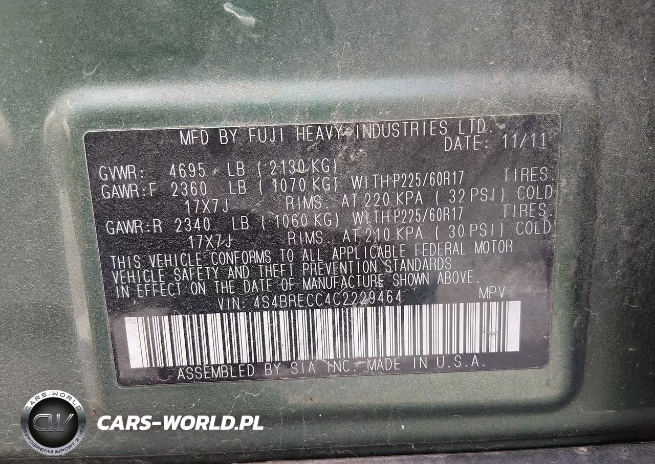 2012 Subaru Outback 3.6R Premium VIN:4S4BRECC4C2229464 - 9