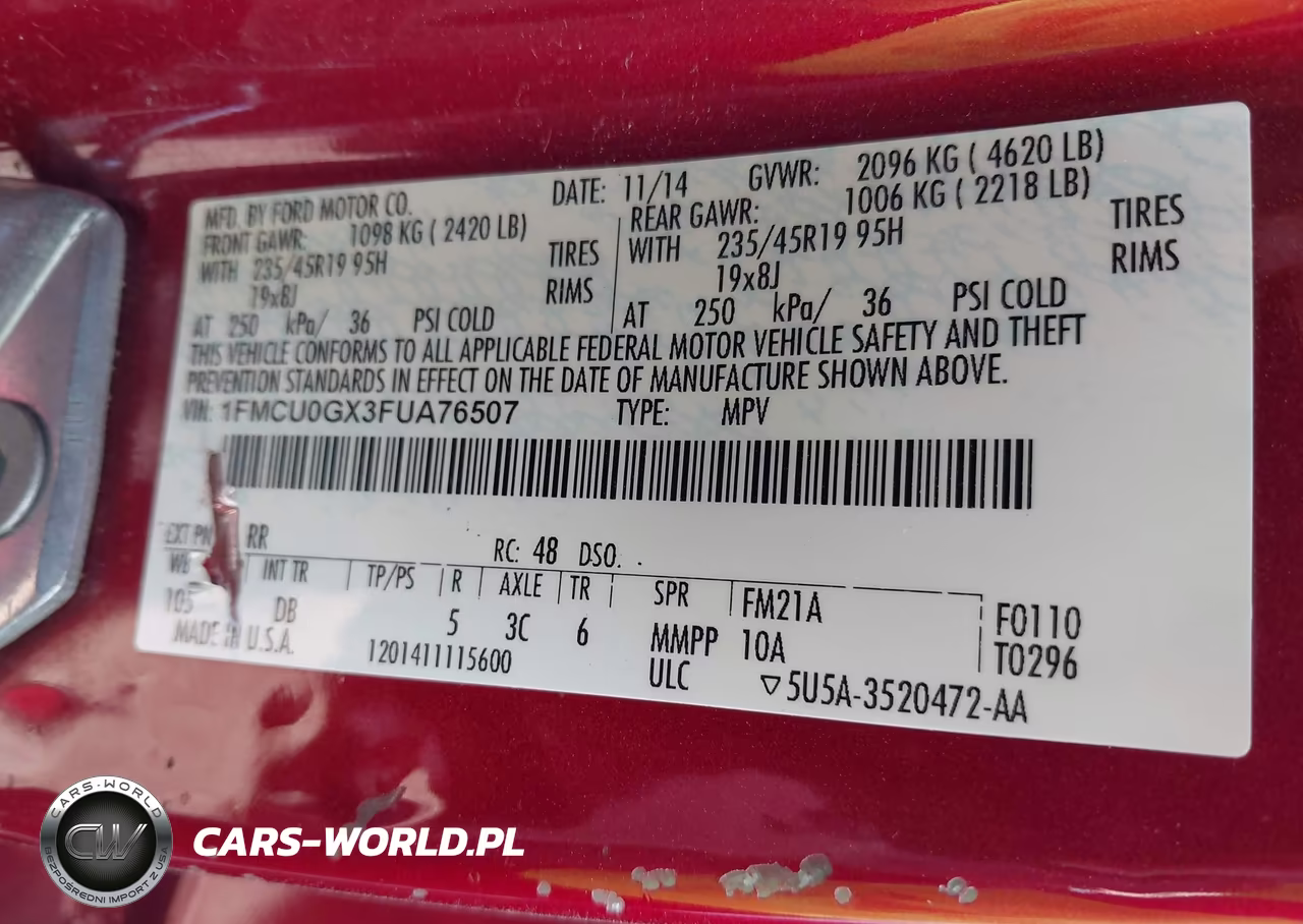 2015 Ford Escape Se VIN:1FMCU0GX3FUA76507 - 9