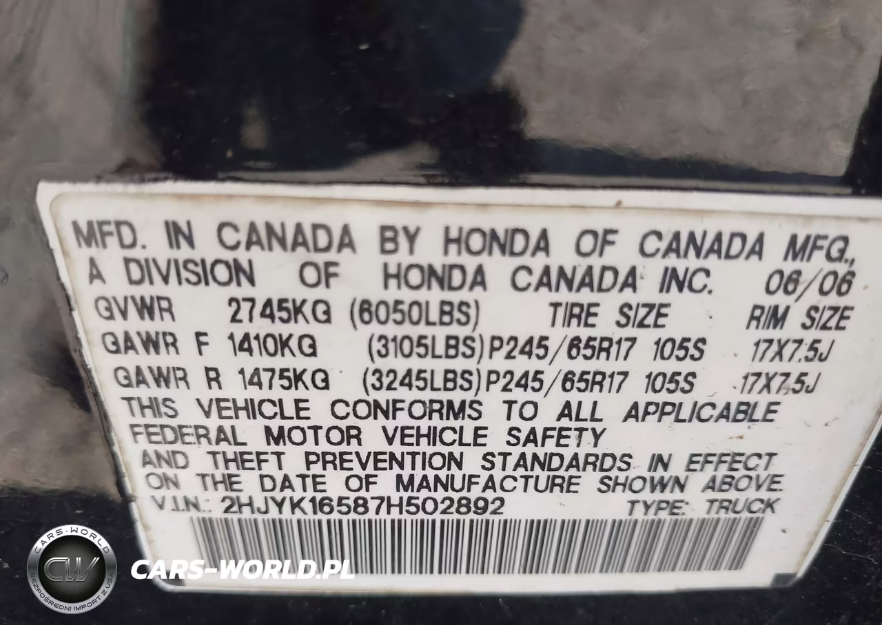2007 Honda Ridgeline Rtl VIN:2HJYK16587H502892 - 9