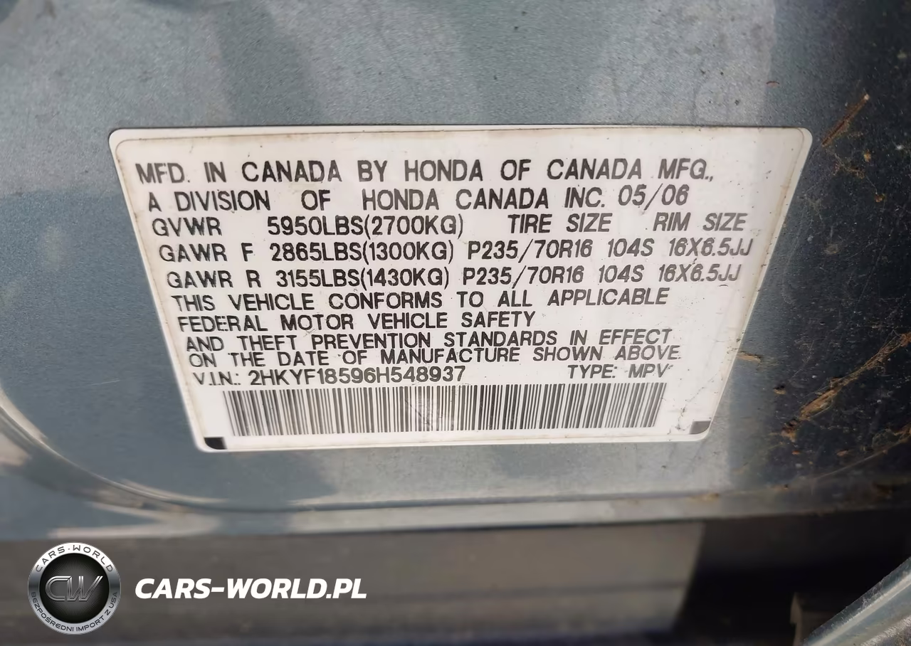 2006 Honda Pilot Ex-L VIN:2HKYF185968548937 - 9