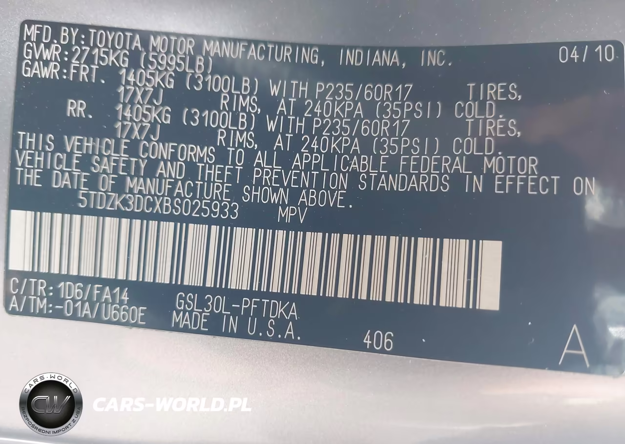 2011 Toyota Sienna Base V6 VIN:5TDZK3DCXBS025933 - 9