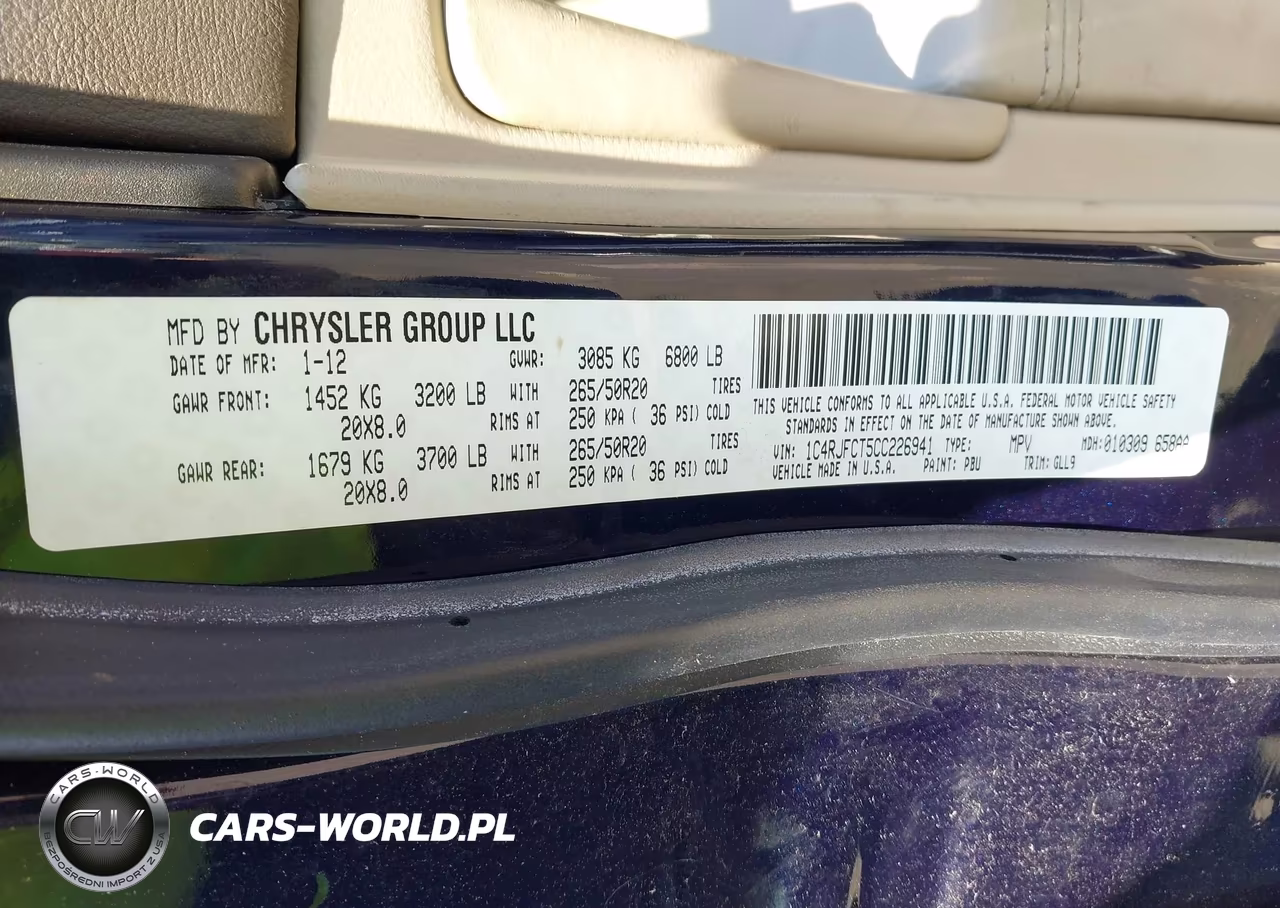 2012 Jeep Grand Cherokee Overland VIN:1C4RJFCT5CC226941 - 9