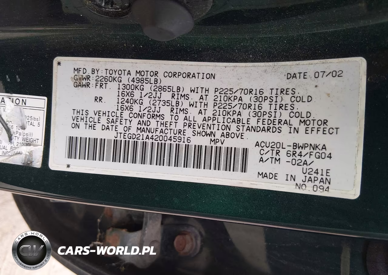2002 Toyota Highlander VIN:JTEGD21A420045916 - 9