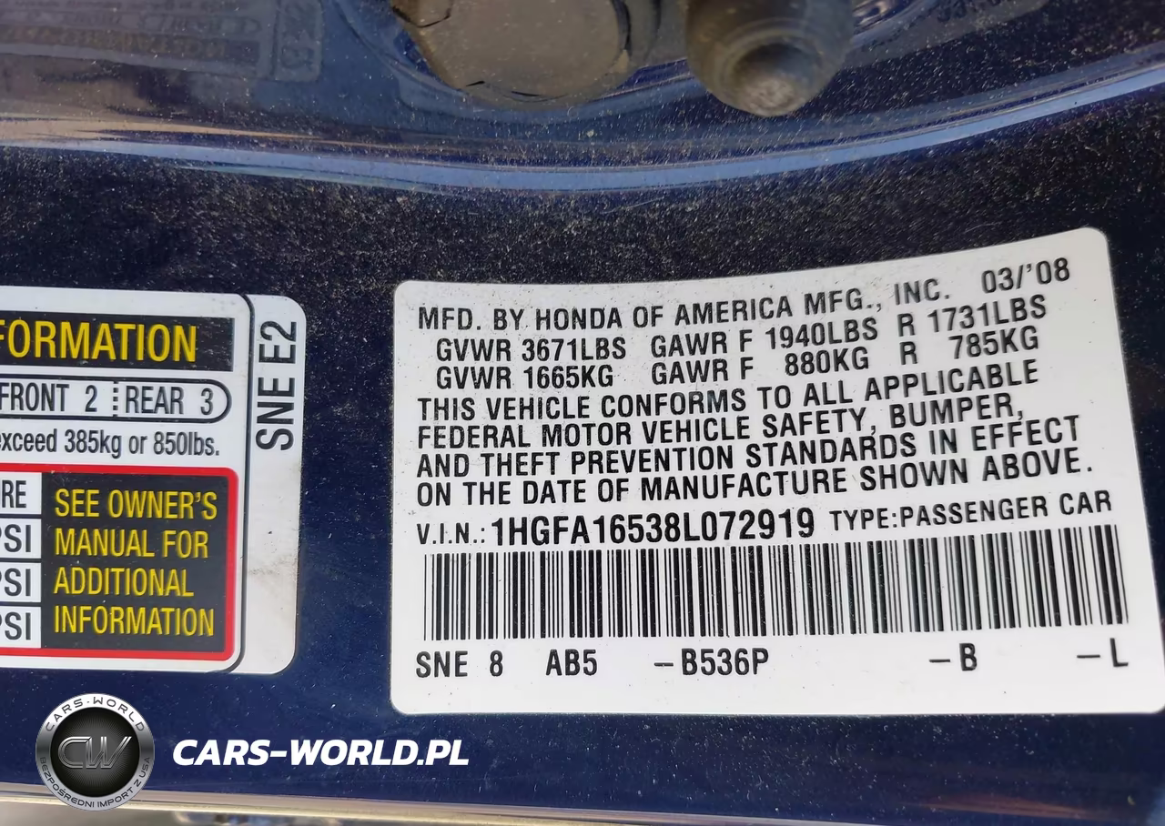 2008 Honda Civic Lx VIN:1HGFA16538L072919 - 9