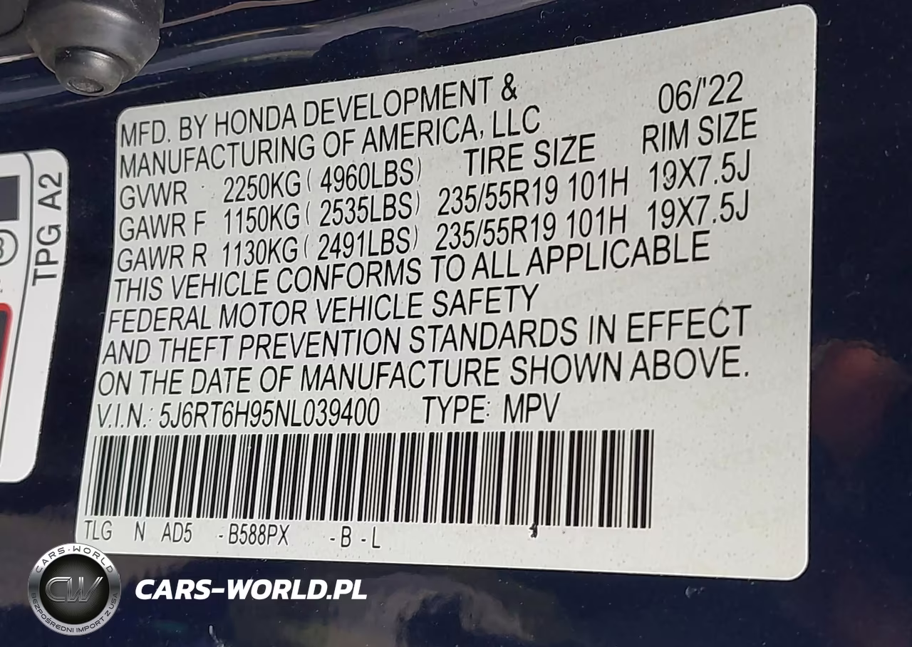 2022 Honda Cr-V Hybrid Touring VIN:5J6RT6H95NL039400 - 9