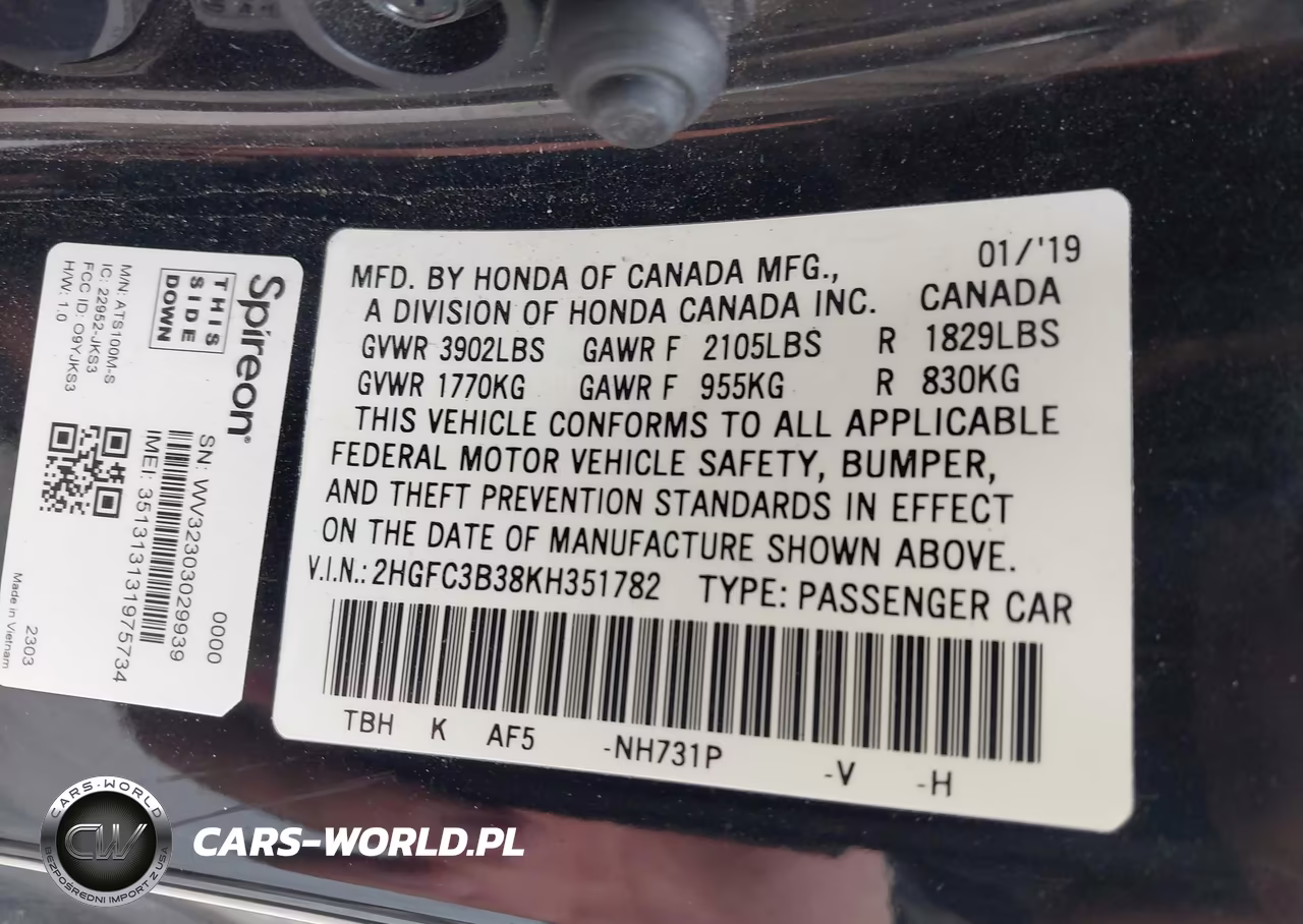 2019 Honda Civic Ex VIN:2HGFC3B38KH351782 - 9