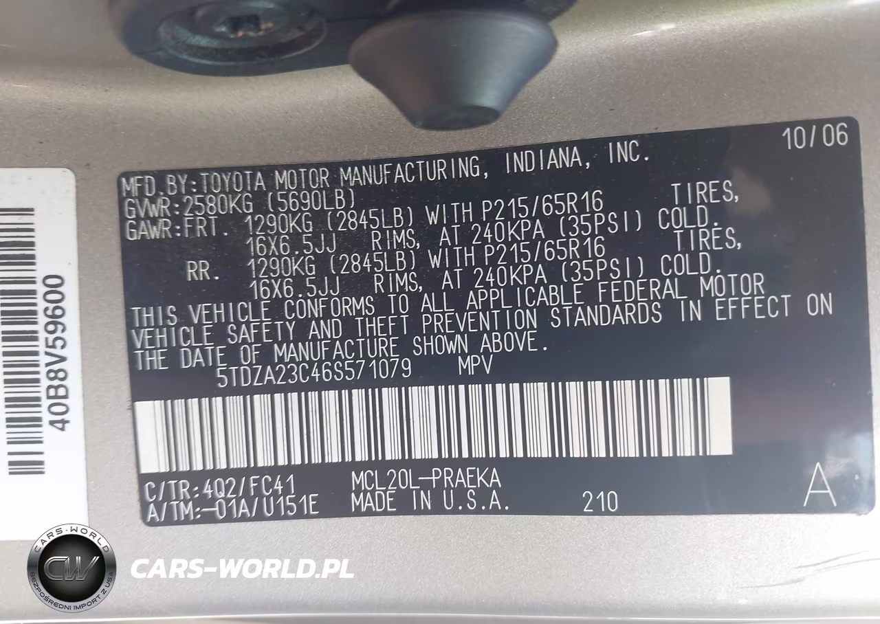 2006 Toyota Sienna Le VIN:5TDZA23C46S571079 - 9