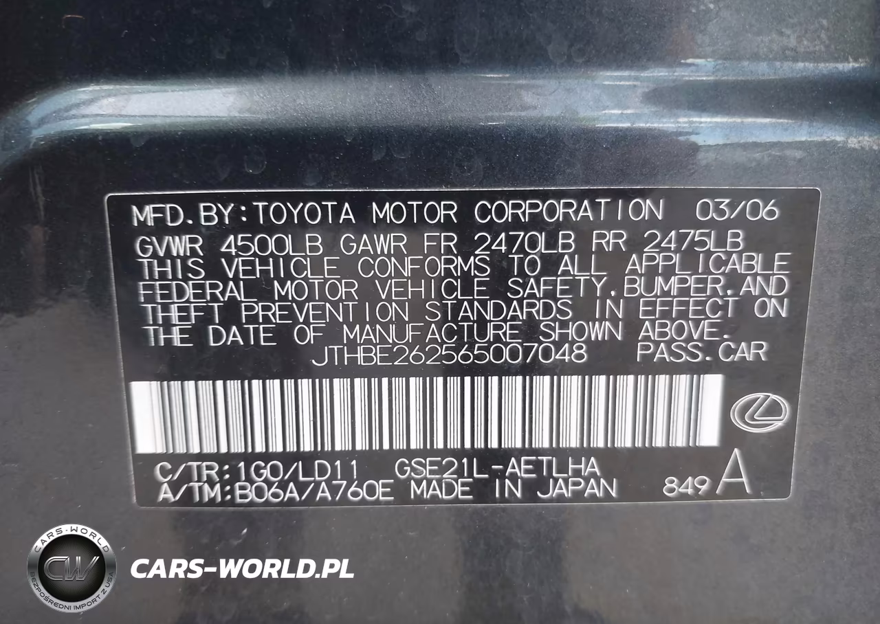 2006 Lexus Is 350 VIN:JTHBE262565007048 - 9