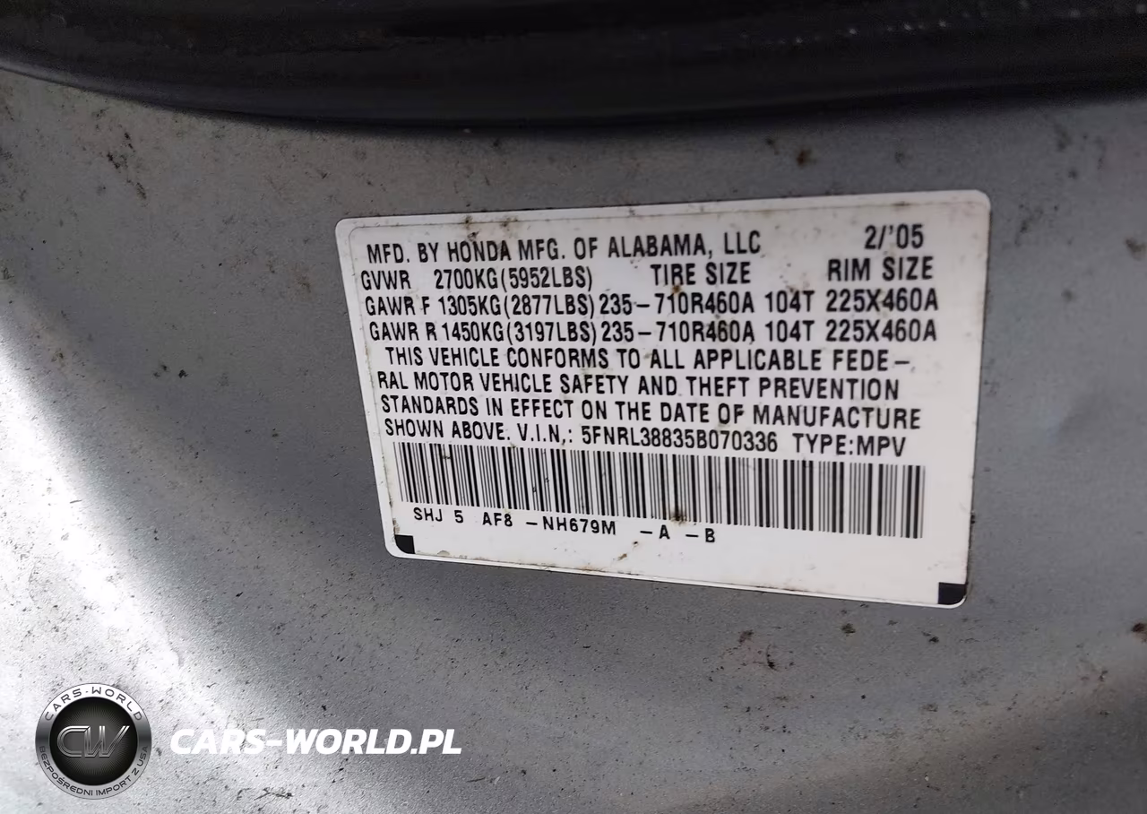 2005 Honda Odyssey Touring VIN:5FNRL38835B070336 - 9