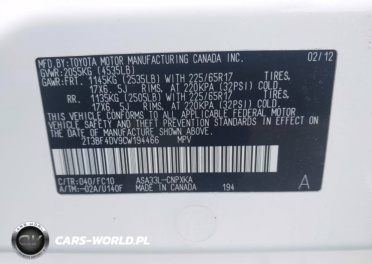 2012 Toyota Rav4 VIN:2T3BF4DV9CW194466 - 9