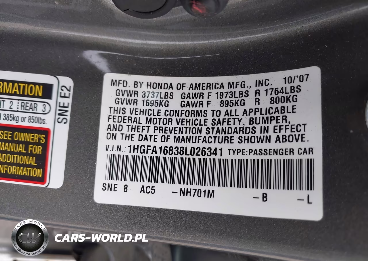 2008 Honda Civic Ex VIN:1HGFA16838L026341 - 9
