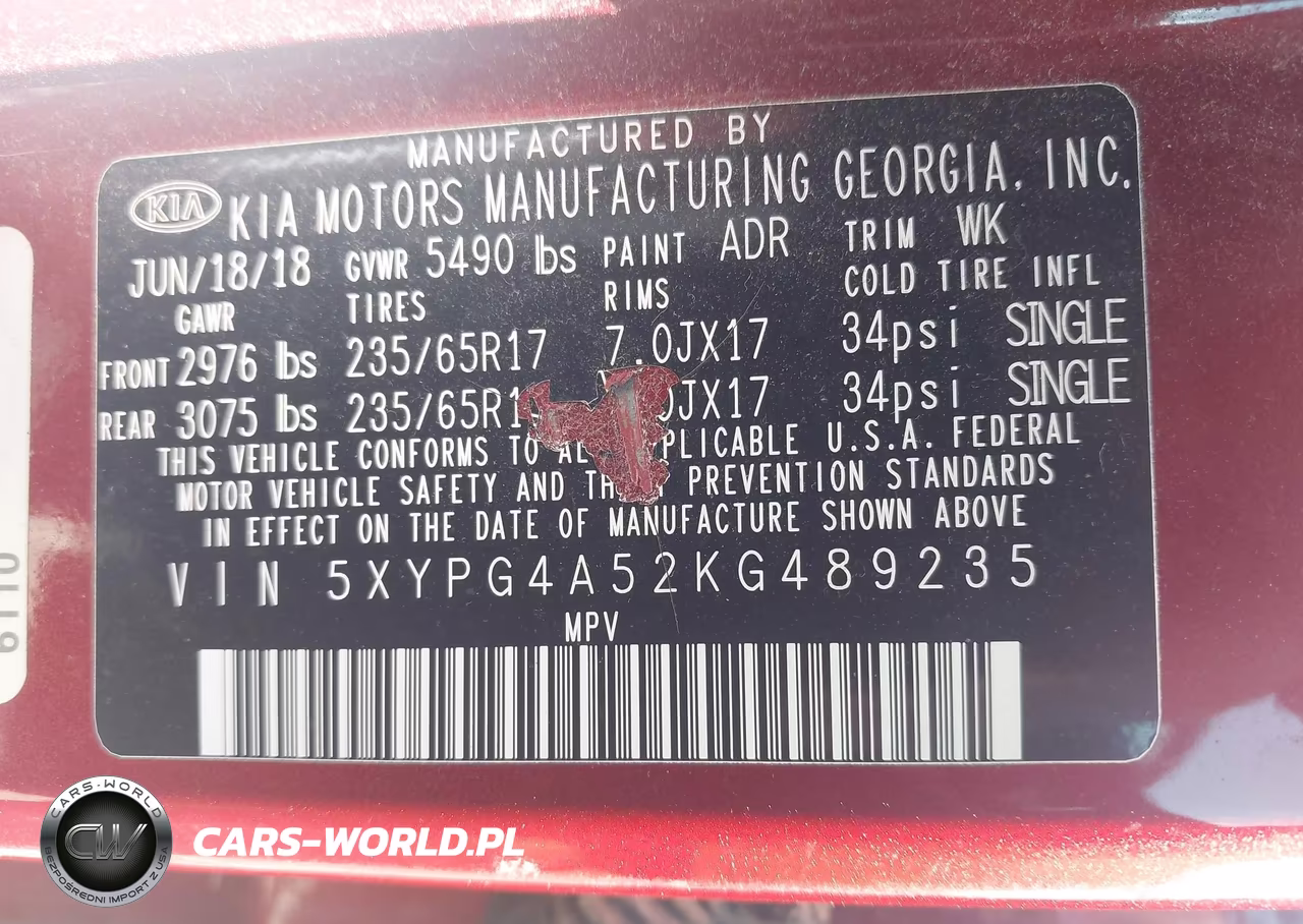 2019 Kia Sorento 3.3L Lx VIN:5XYPG4A52KG489235 - 9