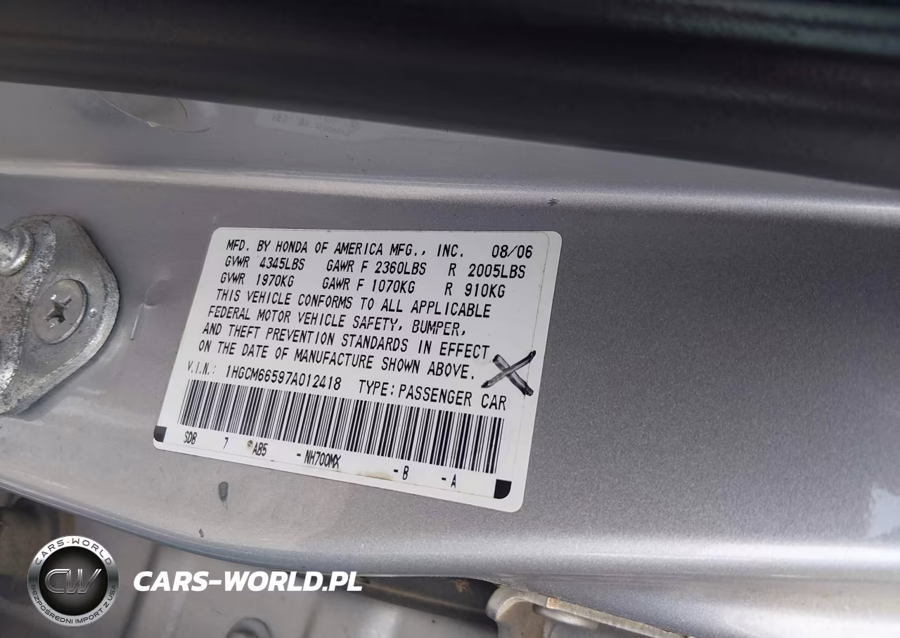 2007 Honda Accord 3.0 Ex VIN:1HGCM66597A012418 - 9