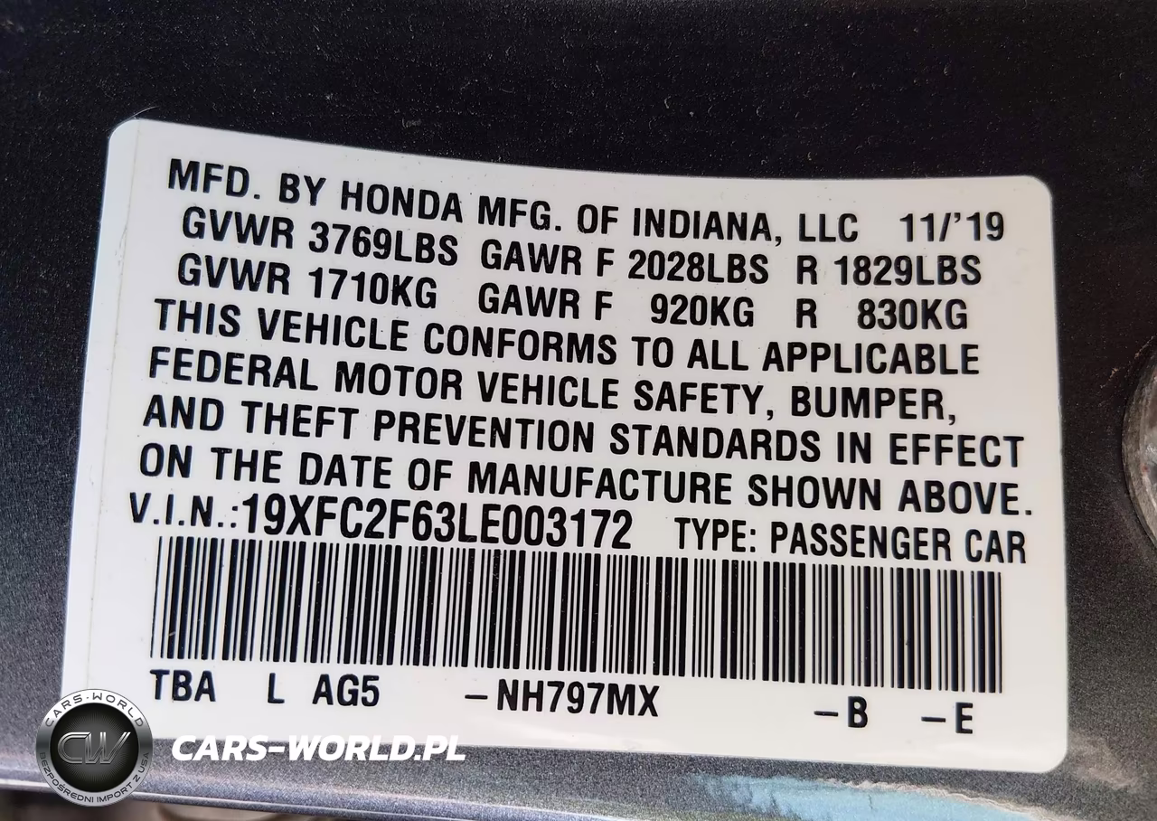 2020 Honda Civic Lx VIN:19XFC2F63LE003172 - 9