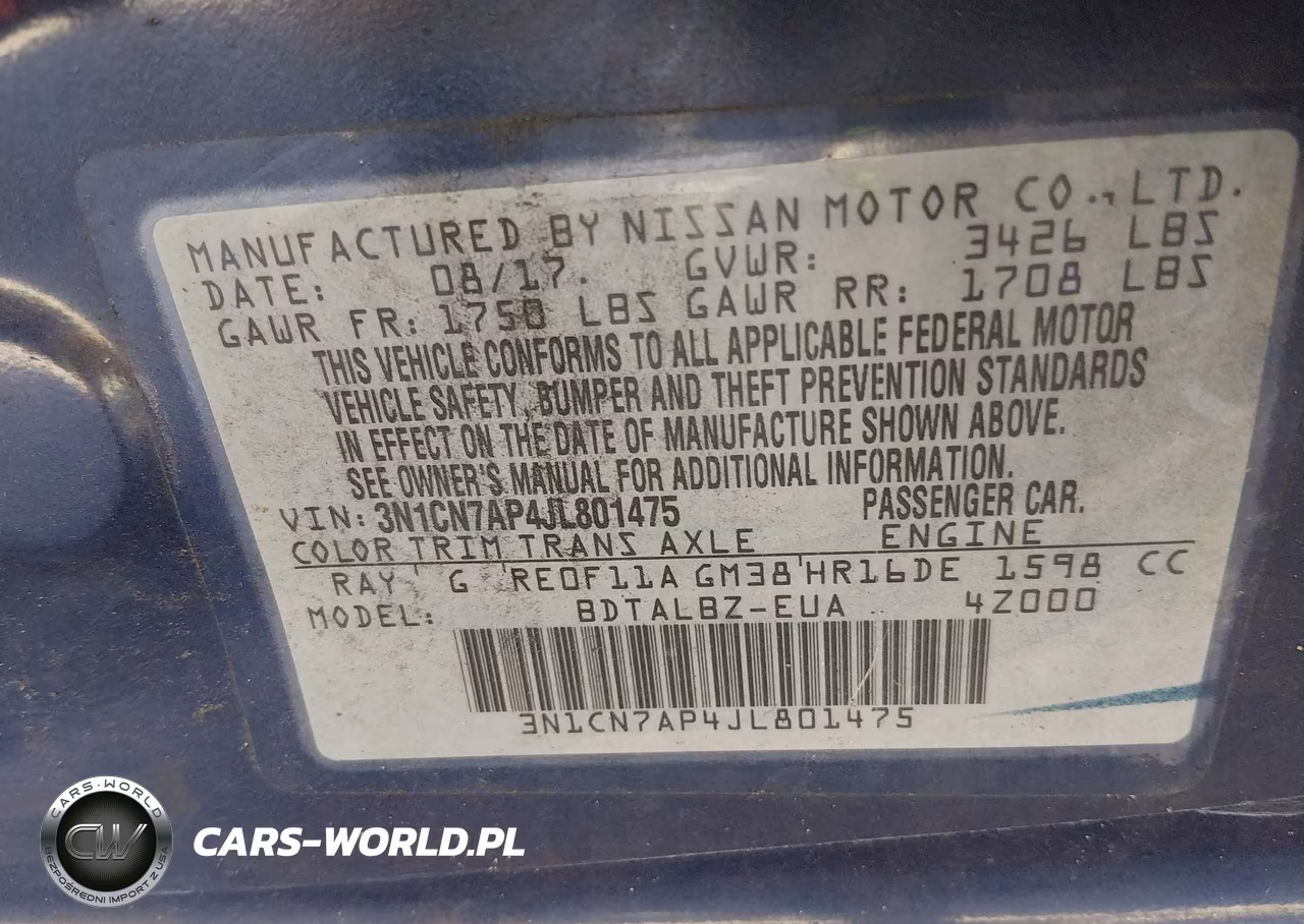 2018 Nissan Versa 1.6 Sv VIN:3N1CN7AP4JL801475 - 9