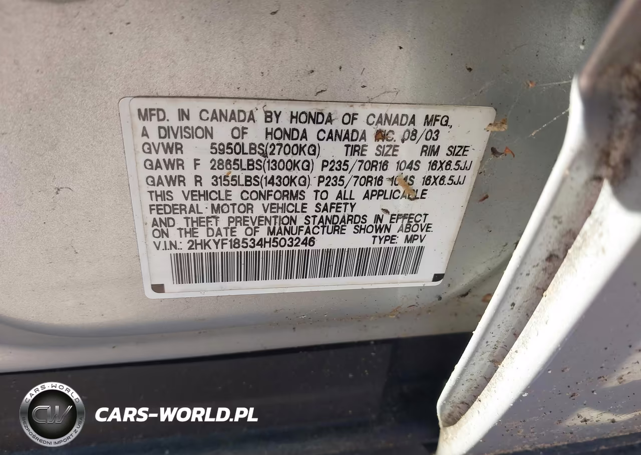 2004 Honda Pilot Ex-L VIN:2HKYF18534H503246 - 9