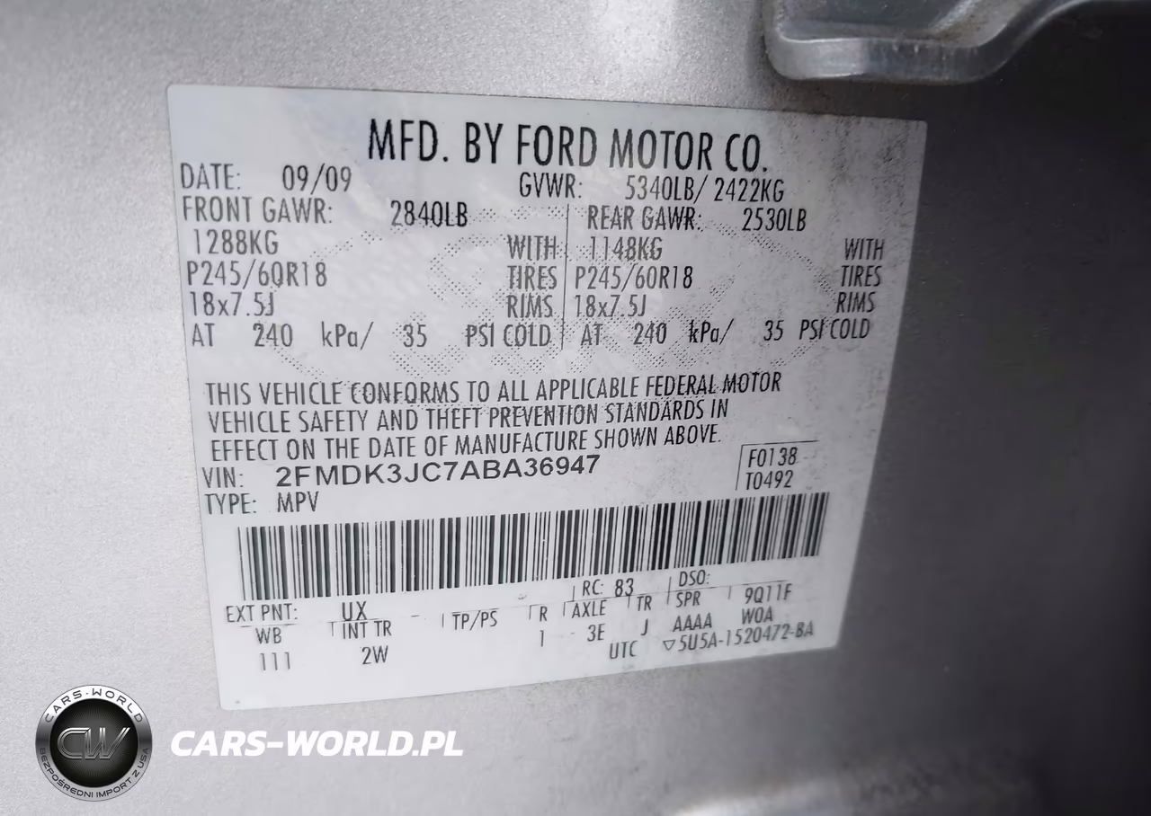 2010 Ford Edge Sel VIN:2FMDK3JC7ABA36947 - 9