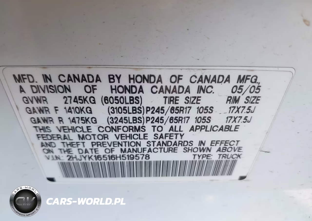 2006 Honda Ridgeline Rtl VIN:2HJYK16516H519578 - 9