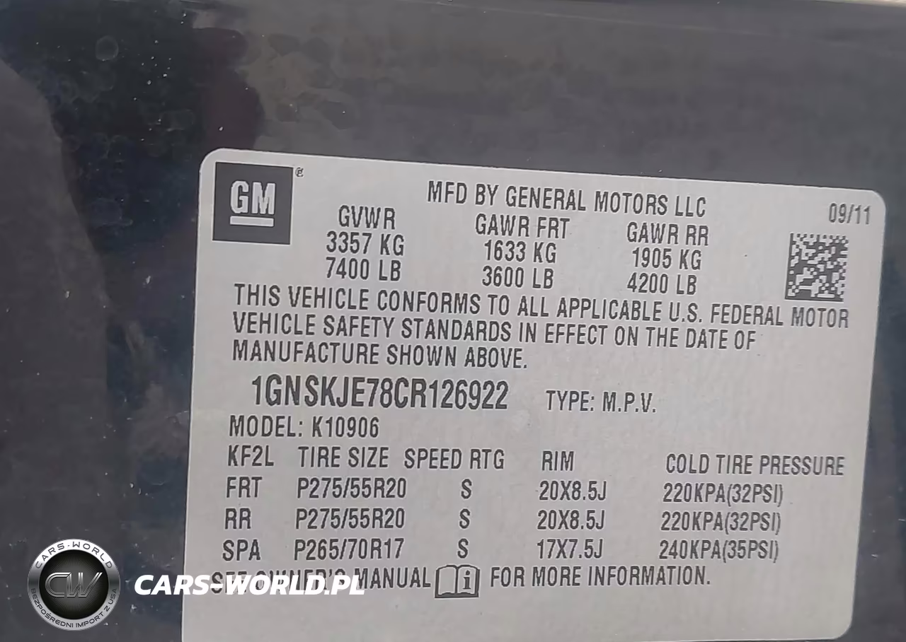 2012 Chevrolet Suburban 1500 Lt VIN:1GNSKJE78CR126922 - 9
