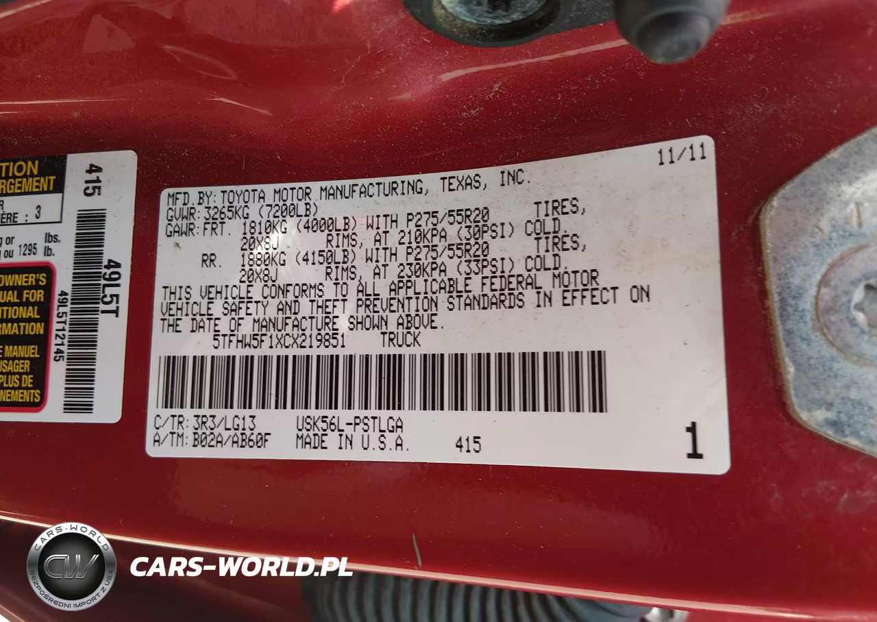 2012 Toyota Tundra Limited 5.7L V8 VIN:5TFHW5F1XCX219851 - 9