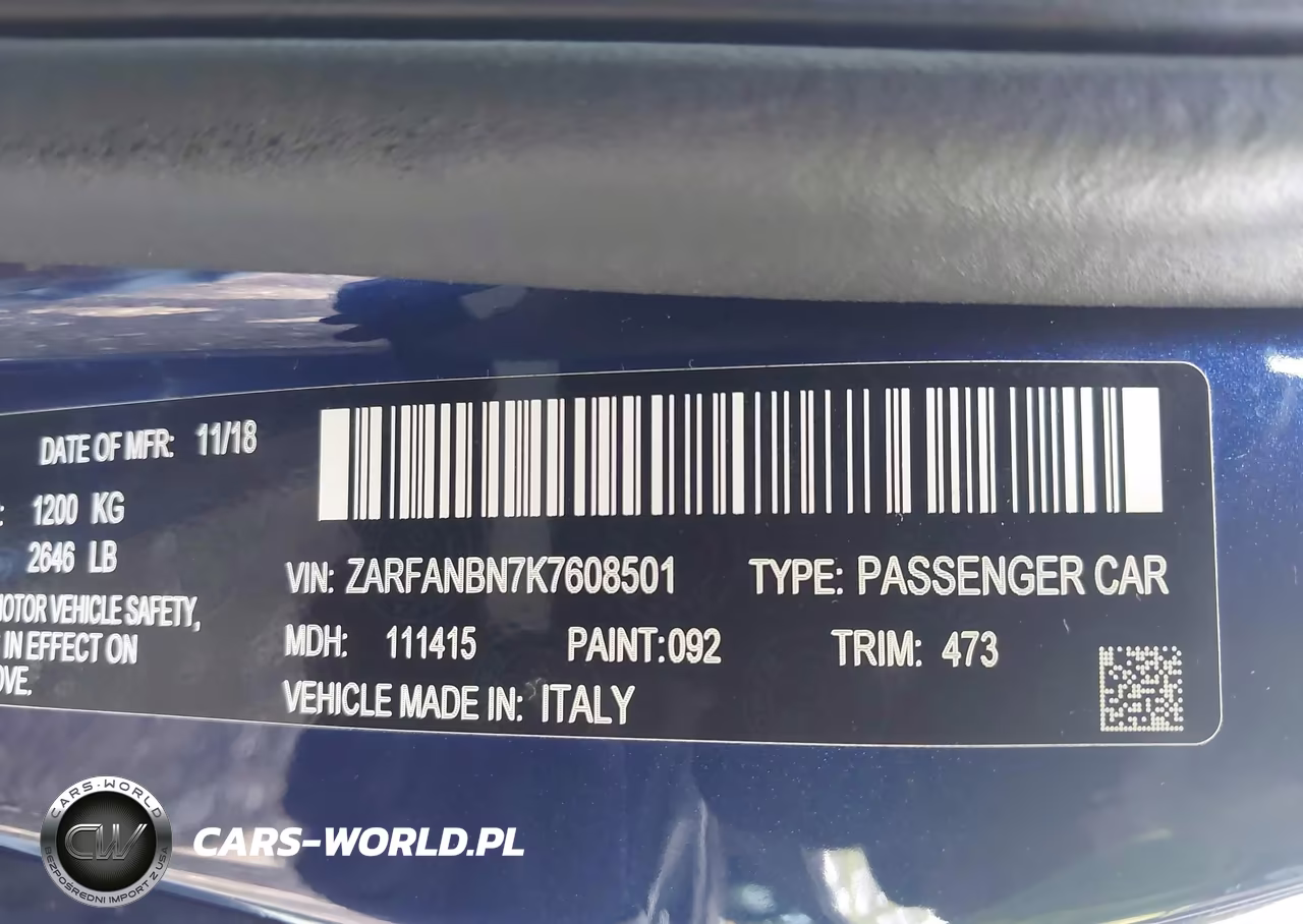 2019 Alfa Romeo Giulia Ti Sport Awd VIN:ZARFANBN7K7608501 - 9