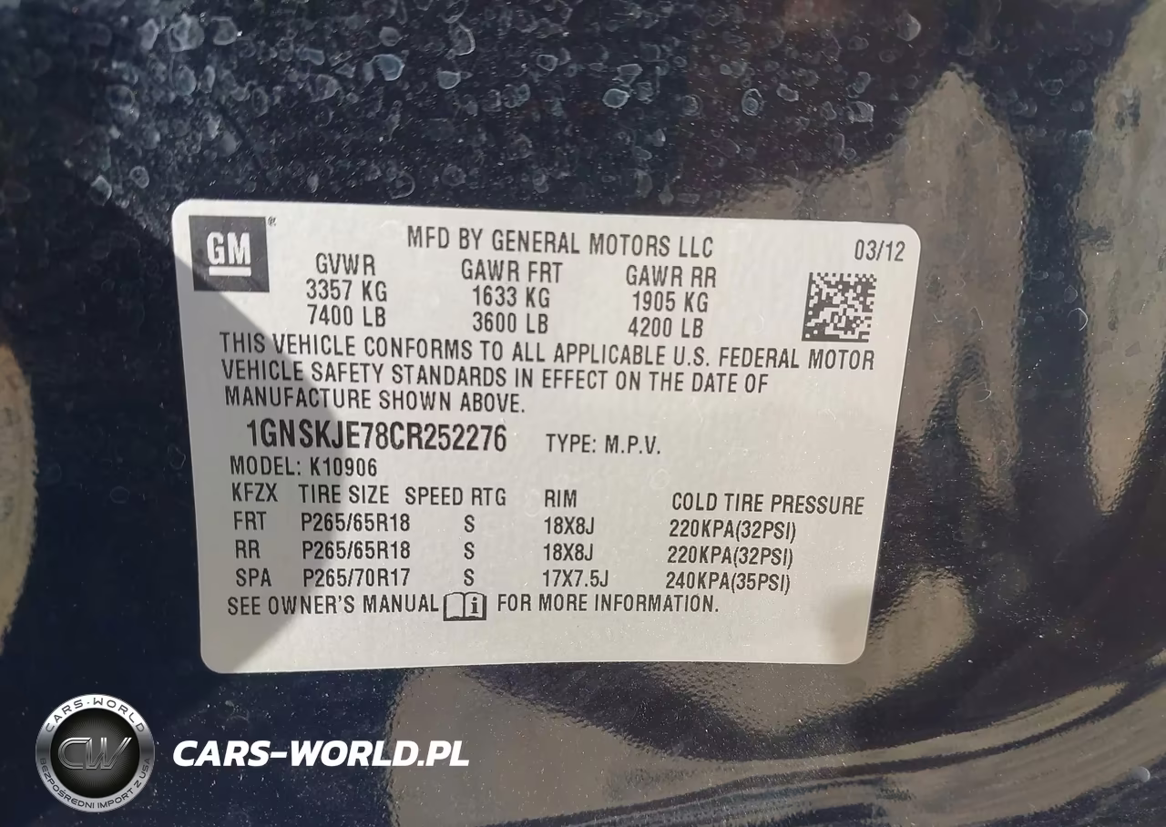 2012 Chevrolet Suburban Lt VIN:1GNSKJE78CR252276 - 9