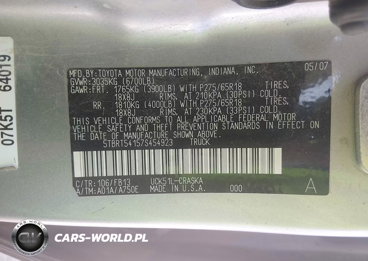2007 Toyota Tundra Sr5 4.7L V8 VIN:5TBRT54157S454923 - 9