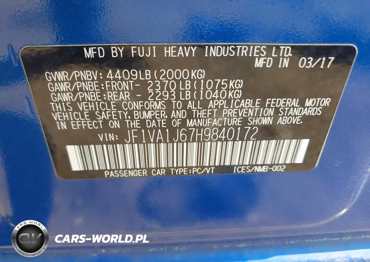 2017 Subaru Wrx Limited VIN:JF1VA1J67H9840172 - 9