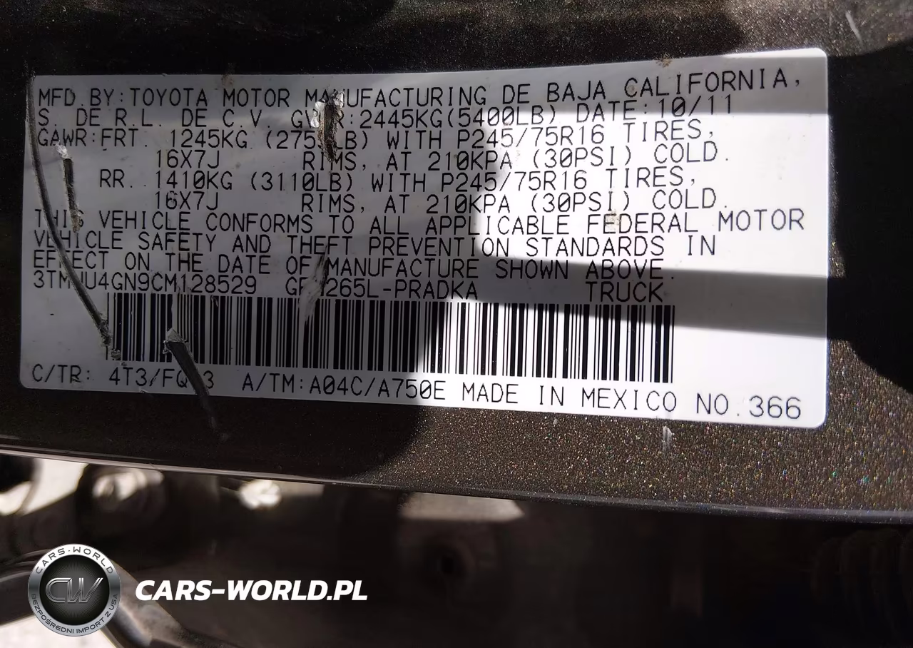 2012 Toyota Tacoma Prerunner V6 VIN:3TMJU4GN9CM128529 - 9